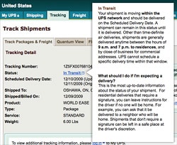 UPS uses the overlay method to include descriptions with the delivery status.